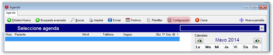 Ventana principal de la agenda médica