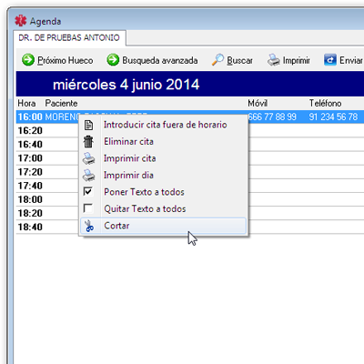 Pegar una cita en la agenda