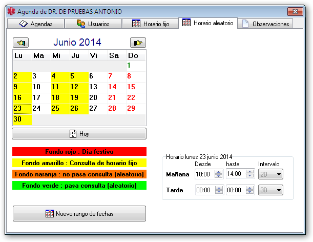 Horario aleatorio en la agenda médica