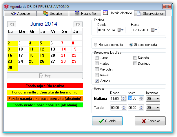 Modificar el horario aleatorio de la agenda médica