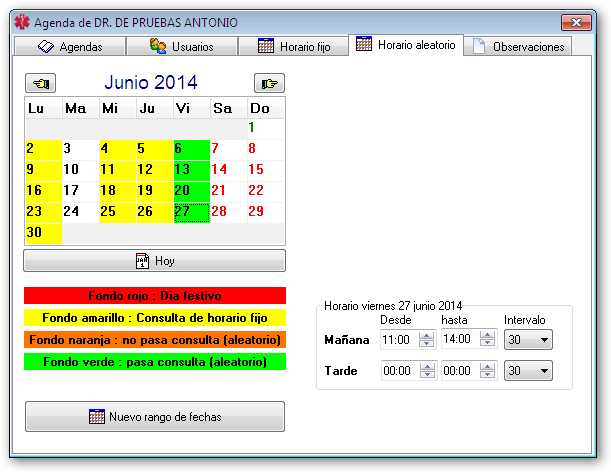 Cambio de horario aleatorio en la agenda médica