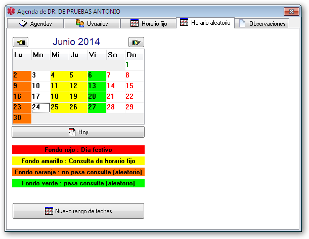 Calendario de horario aleatorio en la agenda médica