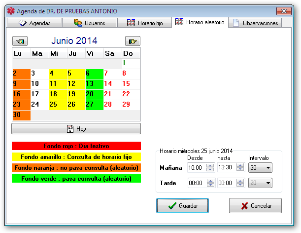 Cambiar horario en un dia concreto de la agenda médica