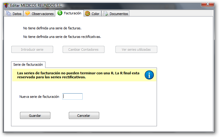 Introducir serie de facturación