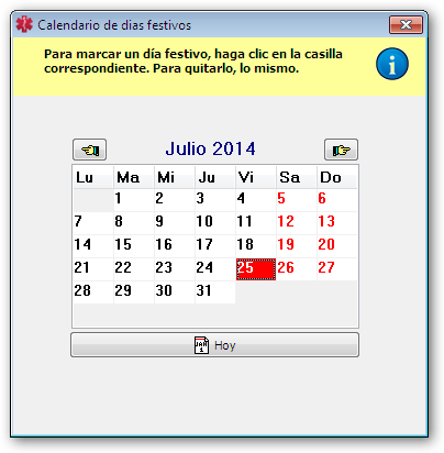 Festivos en agenda médica