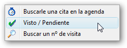 Menu contextual del diario de visitas de pacientes