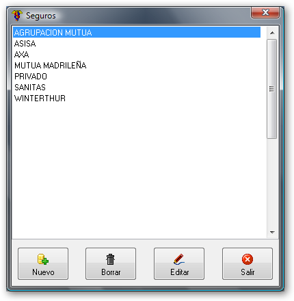 Pantalla con los seguros médicos introducidos