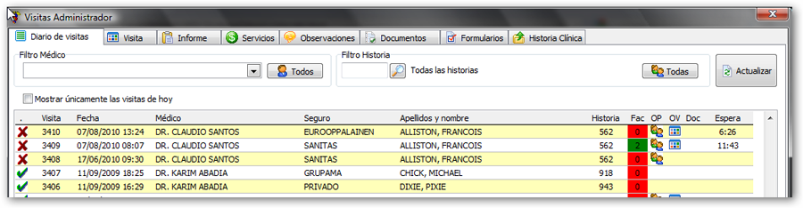 Diario de visitas de pacientes